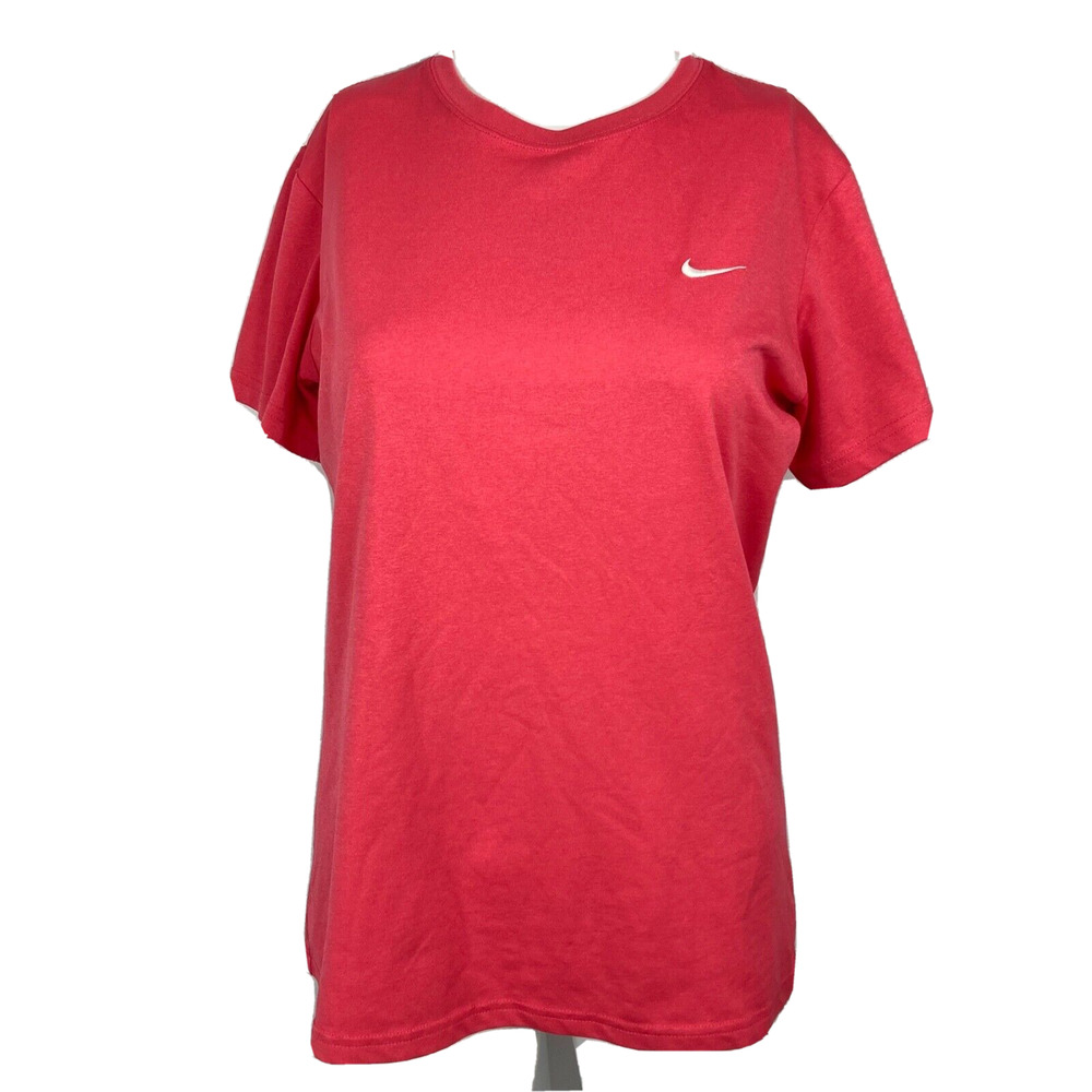 Nike T-Shirt Womens Sz‎ M Red Dri Fit Short Sleeve Athletic Top Stretch Logo